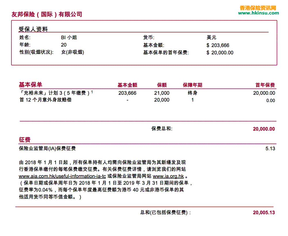 bp3 page 1 香港友邦(AIA)充裕未来2和充裕未来3收益对比 2