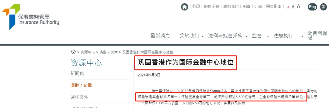2024091007093825 瑞士再保险公布 2023年香港保险排名全球第一