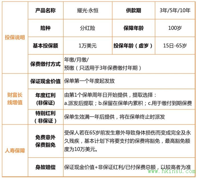 香港大都会人寿—耀光永恒储蓄计划